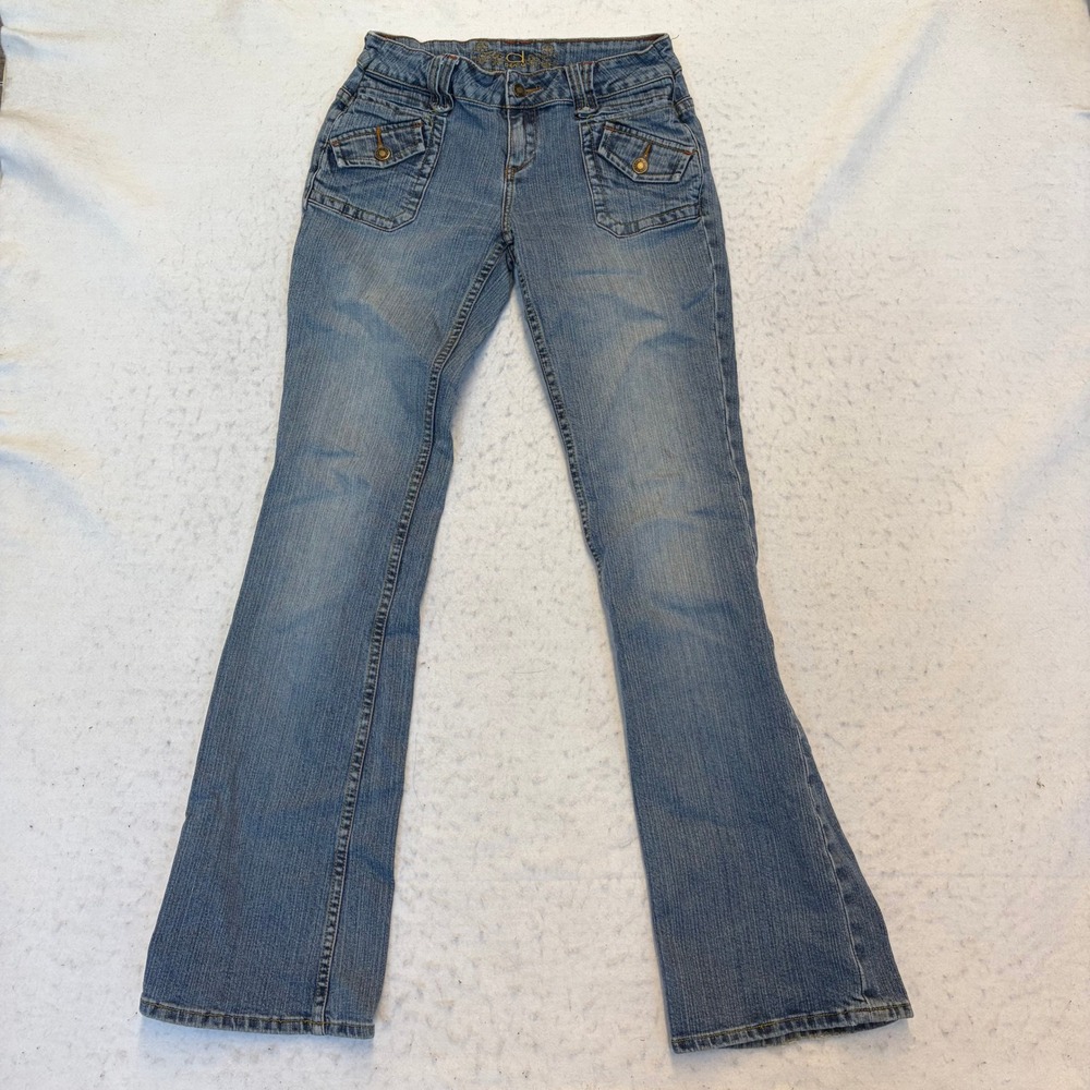 D-Denim Flare Jeans Womens 28 Blue Low Rise Flap Pocket Y2K